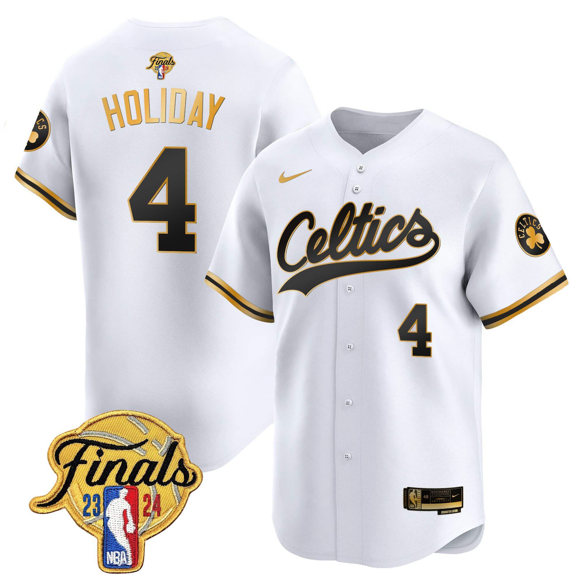 Men Boston Celtics #4 Holiday White 2024 Nike Finals Patch Baseball NBA Jersey->->NBA Jersey